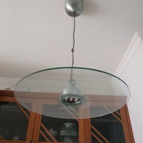 Pendant led light used with glass and inox details