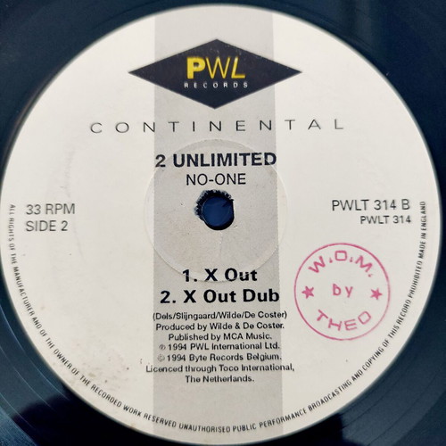 2 Unlimited No One 12'' Vinyl Maxi Single used, electronic