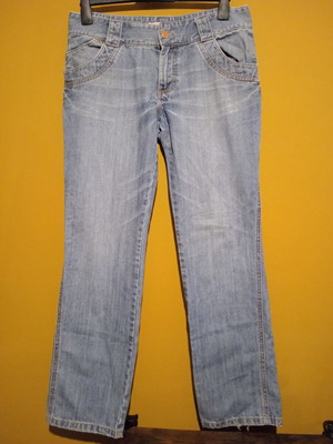 Women's Y2K style jeans used, low-rise with straight legs, size 42, blue