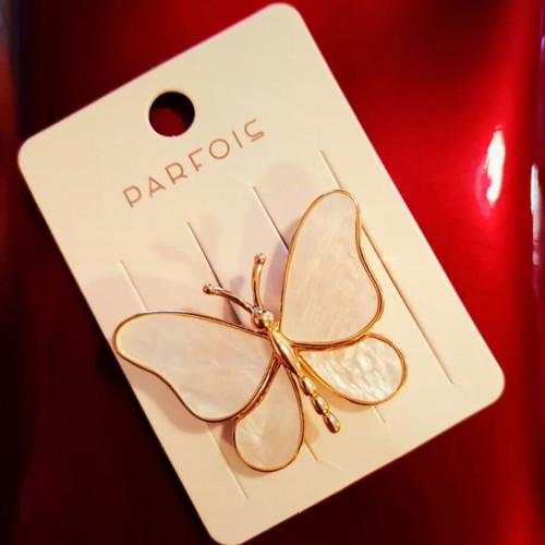 Parfois Butterfly Brooch new, white and gold-tone