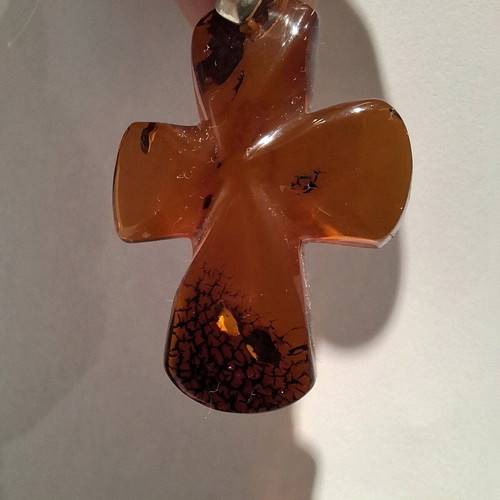 Hope Cross new with natural Baltic amber and gold-plated links
