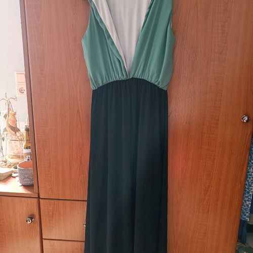 Long dress black with mint color, like new, neckline cut