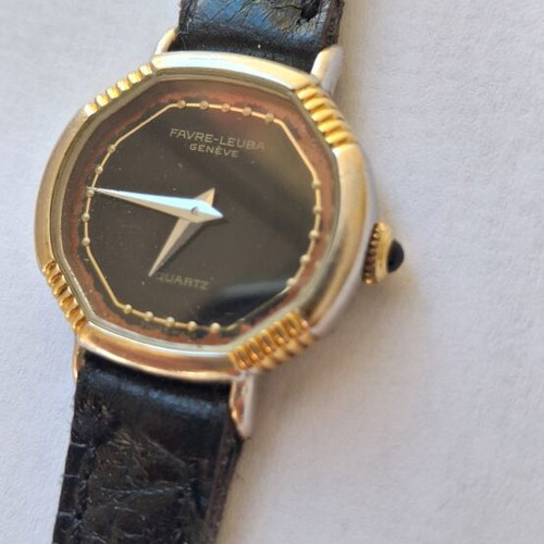 Favre Leuba Quartz watch used, black and gold, leather strap