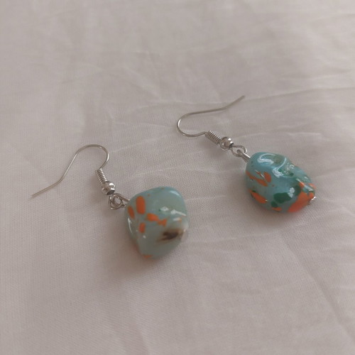 Little Matisse handmade statement earrings with turquoise and orange beads