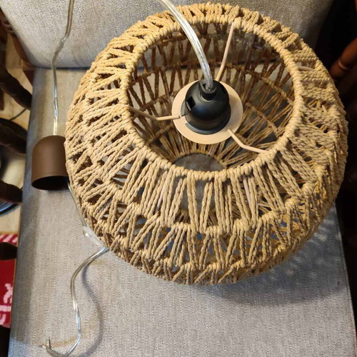 Gallis Indi hanging lamps brown with rope like new, set of 2, 30 cm diameter