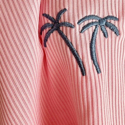 Shein Pink Ribbed Crop Tank Top M New with Palm Tree Embroidery