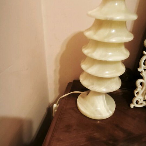 Table lamp used, white marble