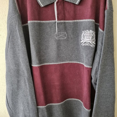 United Rugby Club men's rugby style long sleeve shirt, 2XL, grey and burgundy