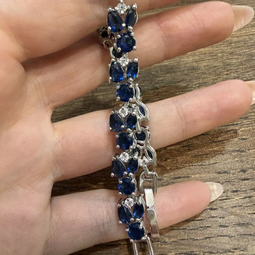 Bracelet with blue zircon stones, new, stainless steel