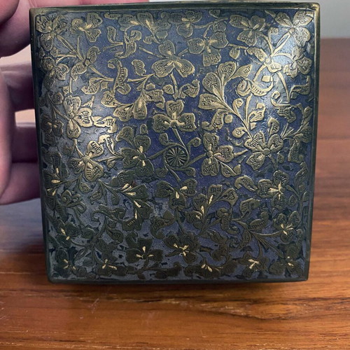 Vintage handmade metal jewelry box with embossed decoration like new