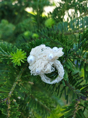 Handmade knitted ring new, white