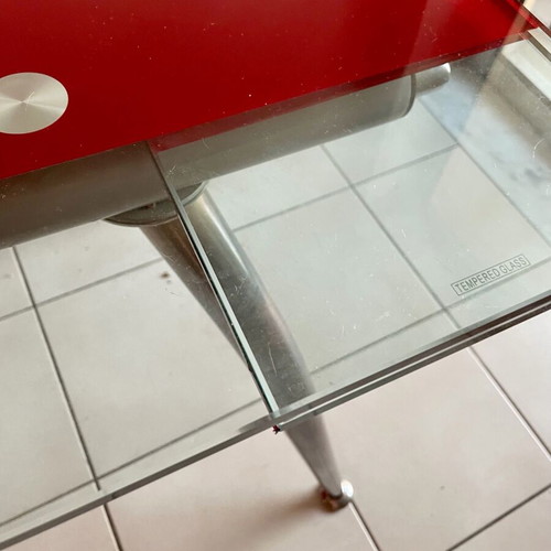 Dining table red tempered glass extendable like new