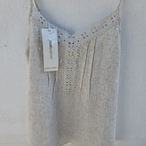 Blouse S-M new, beige viscose linen with adjustable straps