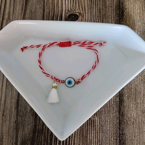 Martaki bracelet made to order with eye charm and white tassel