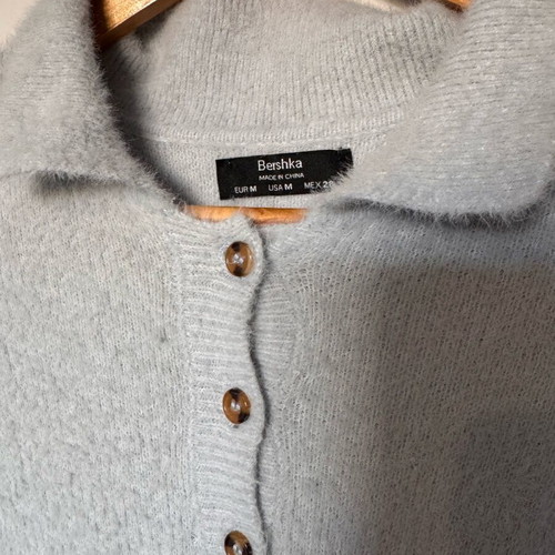 Bershka soft crop sweatshirt with collar blue used