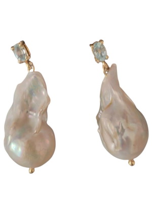 Earrings with baroque pearl and semiprecious stones, new, 3.8cm