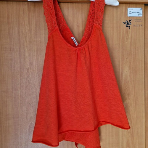 Regalinas asymmetrical coral blouse new, one size with embroidery