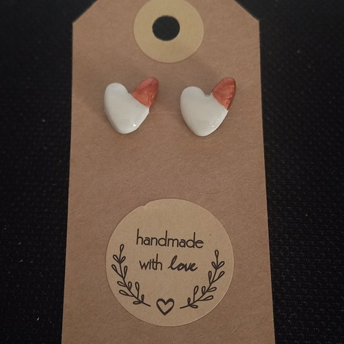 Handmade ceramic heart earrings with glass coating new
