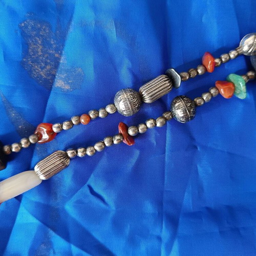 Vintage ‘80s Ethnic Tribal Nepal Necklace with Semi-Precious Stones and Metal Beads new, multicolor