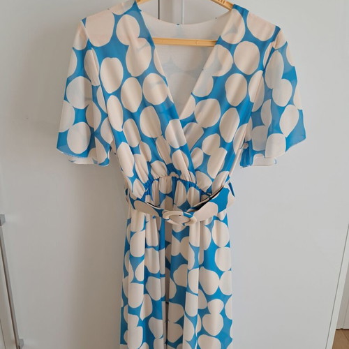 Women's midi dress cruzé like new, white and turquoise