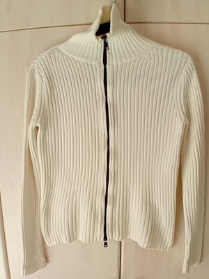 White knitted women's Polo Ralph Lauren cardigan with turtleneck and double zipper like new