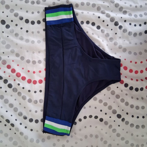 SugarFree women's bikini bottom, black with multicolor stripes