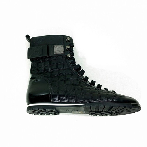 Ballin Italy quilted leather high-top boots, black patent buckle