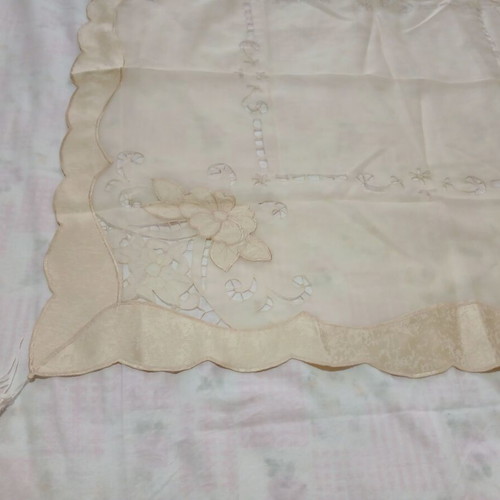 Set Kare 7 Pieces Champagne Organza New with Cutwork and Fringes