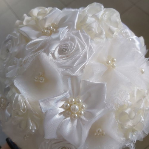 Bridal bouquet handmade, fabric, new in white and ivory shades