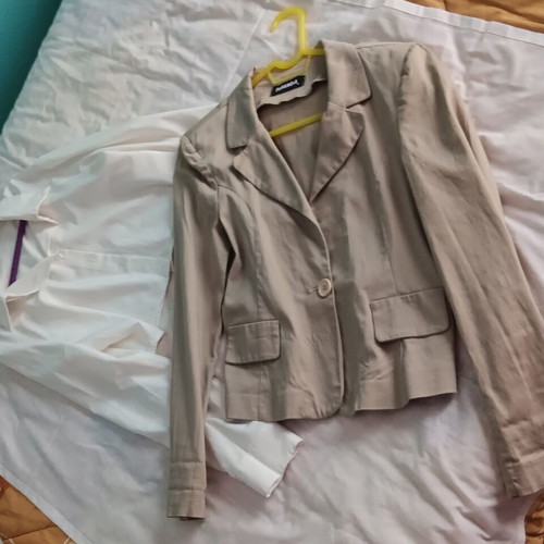 Paranoia jacket and crop shirt set, white and grey