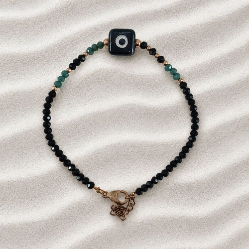 Handmade bracelet with Czech crystals and hematite, adjustable up to 19cm