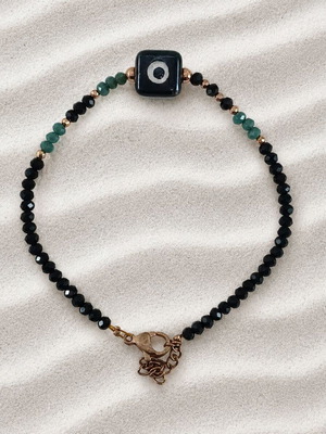 Handmade bracelet with Czech crystals and hematite, adjustable up to 19cm