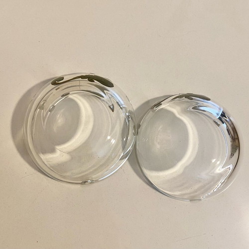 Kosta Boda crystal ashtrays new with silver decoration, set of 2