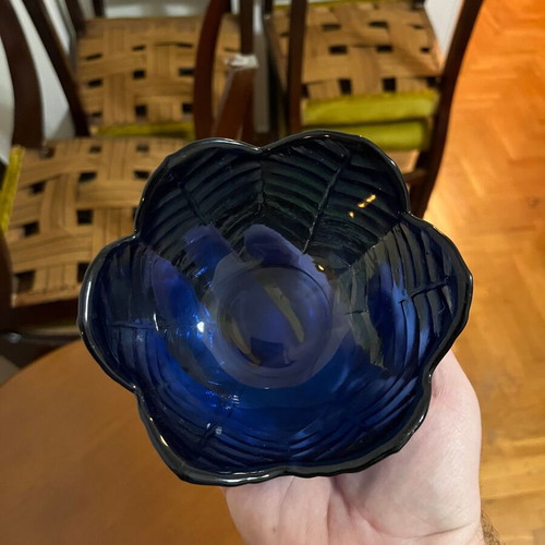 Two blue glass bowls like new, decorative and ribbed
