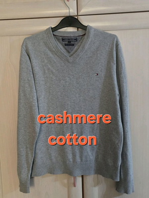 Tommy Hilfiger sweater with cashmere and cotton like new, gray-blue medium size