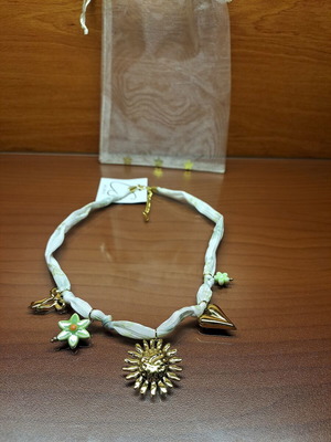 Summer necklace stainless steel with 5 gold charms, new