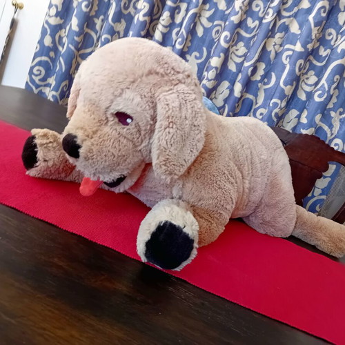 Large plush dog like new, soft beige 70x30 cm