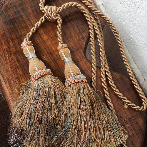 Curtain tassel vintage like new, set of 2, light blue and orange