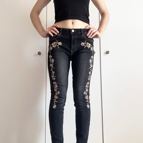 Boho black high waisted skinny slim jeans used, Stradivarius, size S/M