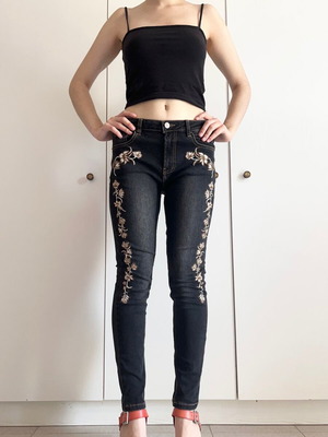 Boho black high waisted skinny slim jeans used, Stradivarius, size S/M