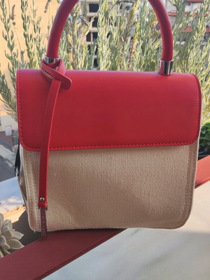 Summer bag new with red leather and beige canvas