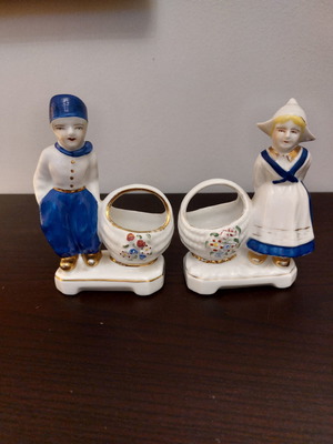 Αγαλματίδια ζευγάρι φλαμανδικά αντικέ με παλιά ζωγραφική στο χέρι