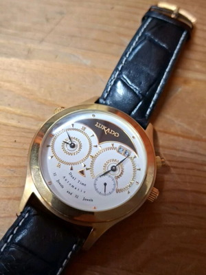 Lukado Dual Time αυτόματο ρολόι χειρός με μαύρο δερμάτινο λουράκι