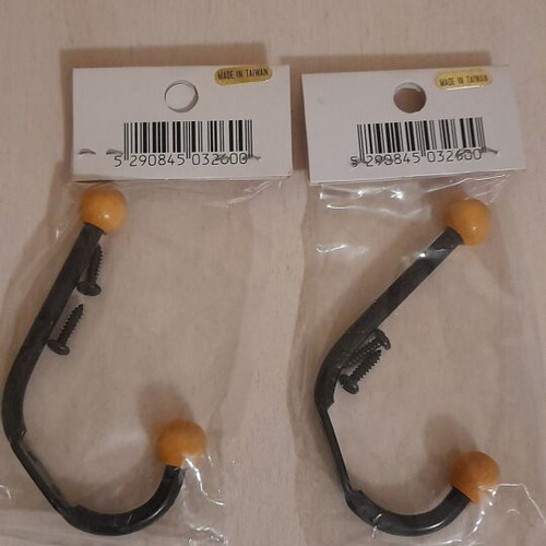 Wall hooks new, set of 2 metal with wooden tips