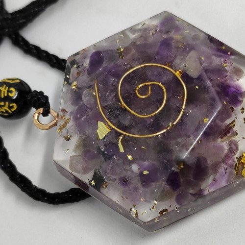 Handmade Orgonite Pendant with Amethyst and Gold Leaf like new