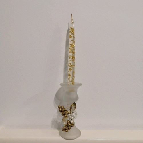 Vintage Christmas Candlestick like new, frosted glass with decorative grapes
