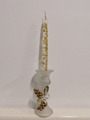 Vintage Christmas Candlestick like new, frosted glass with decorative grapes