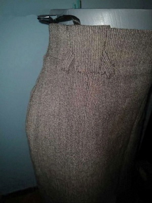 Ελαστική φούστα με φόδρα και ψηλή μέση, καφέ ριγέ, σαν καινούργια