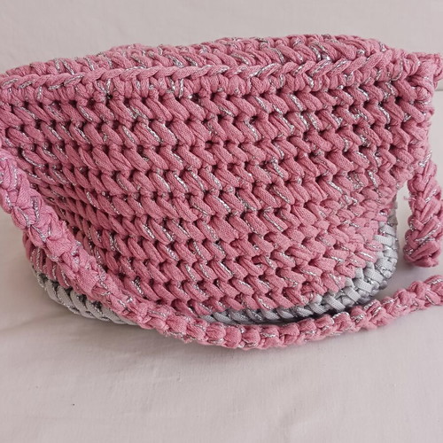 Handmade shoulder bag new, pink and gray