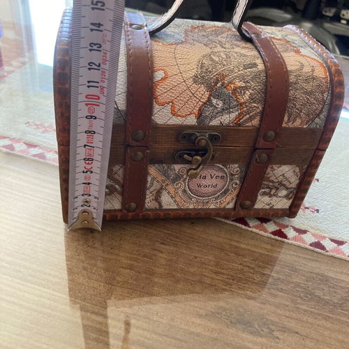 Wooden decorative chest themed "The Treasure of the Pirates" like new with leather details